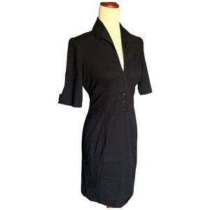 Reiss Black Shirt Dress Tailored Button Front Workwear Midi Minimalist Size 10
